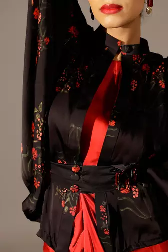 Red georgette gown with Jacket