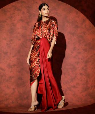 Red printed georgette gown 2