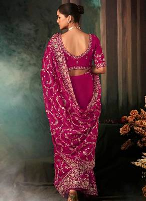 Rani pink fancy hand work border with heavy designer blouse  wedding wear saree 2
