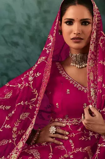Rani pink fancy hand work border with heavy designer blouse  wedding wear saree