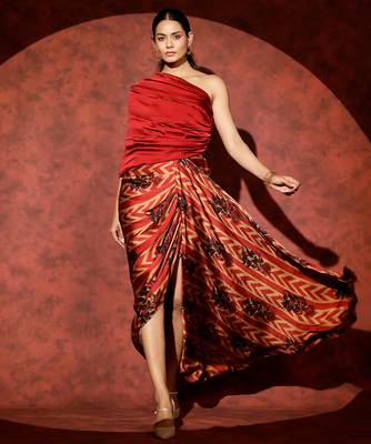 Red printed georgette gown 2