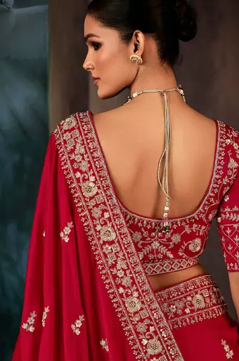 Blood red fancy hand work border with heavy designer blouse  wedding wear saree