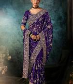 Voilet fancy hand work border with heavy designer blouse  wedding wear saree