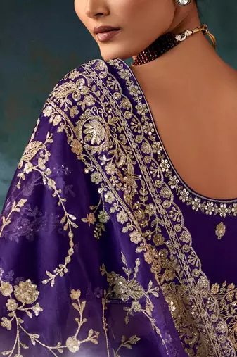 Voilet fancy hand work border with heavy designer blouse  wedding wear saree