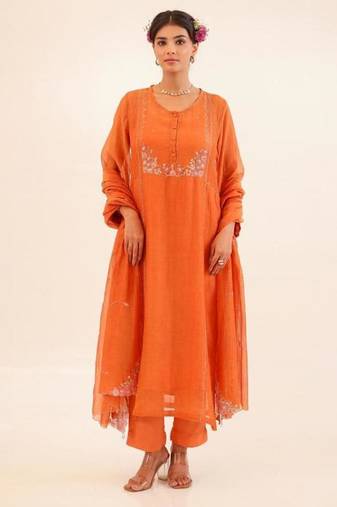 Rust orange beaded bageecha suit set