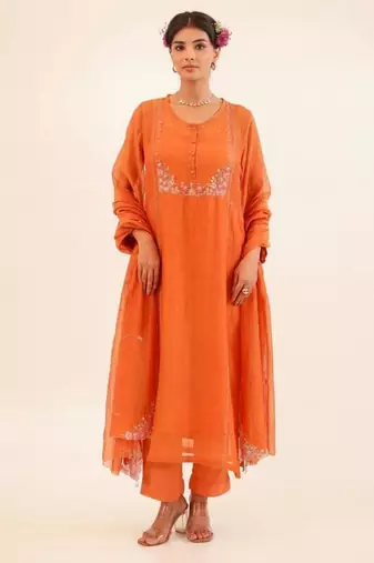 Rust orange beaded bageecha suit set