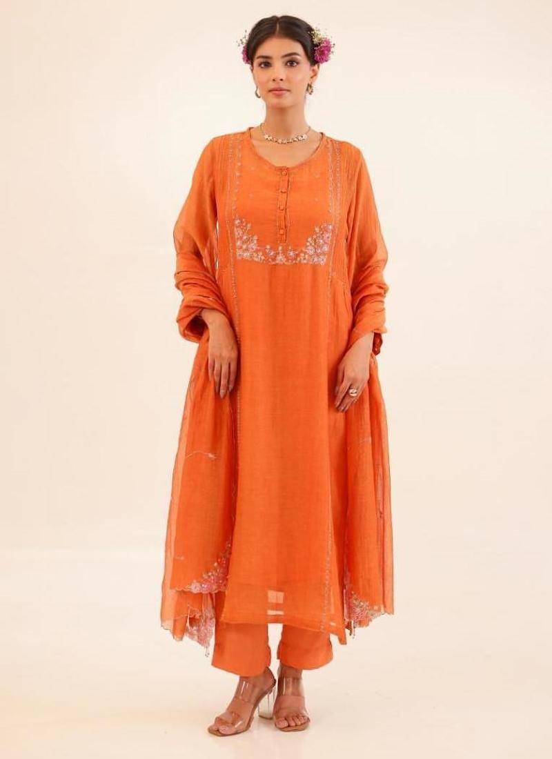 Rust orange beaded bageecha suit set