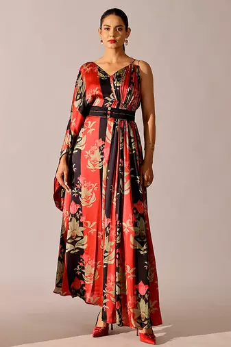 Multicolor printed georgette gown