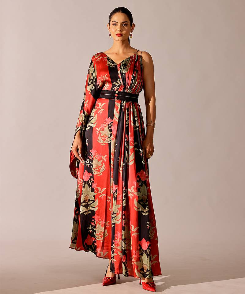 Multicolor printed georgette gown