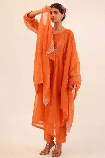 Rust orange beaded bageecha suit set