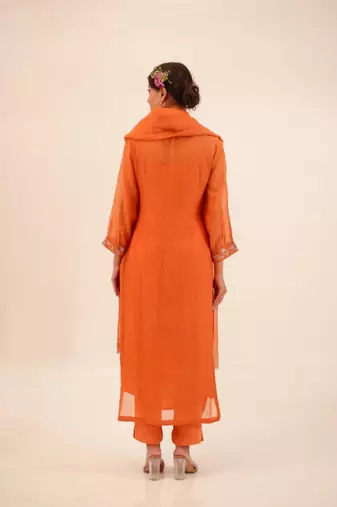 Rust orange beaded bageecha suit set