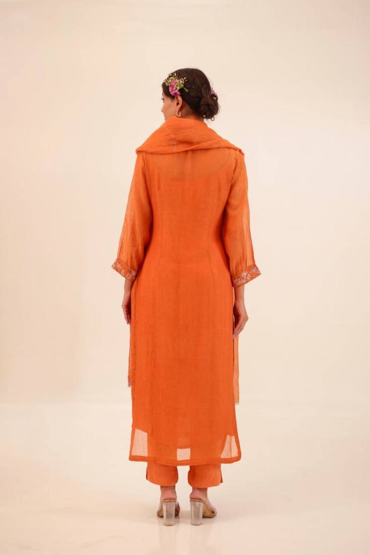 Rust orange beaded bageecha suit set