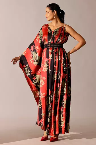 Multicolor printed georgette gown