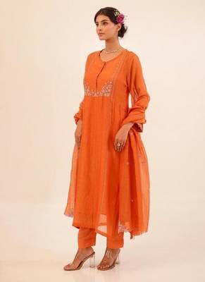 Rust orange beaded bageecha suit set 4