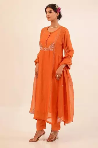 Rust orange beaded bageecha suit set