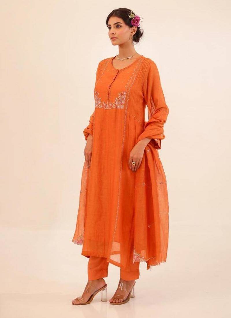 Rust orange beaded bageecha suit set
