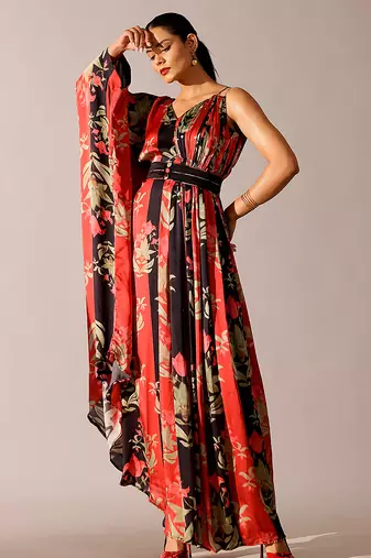 Multicolor printed georgette gown