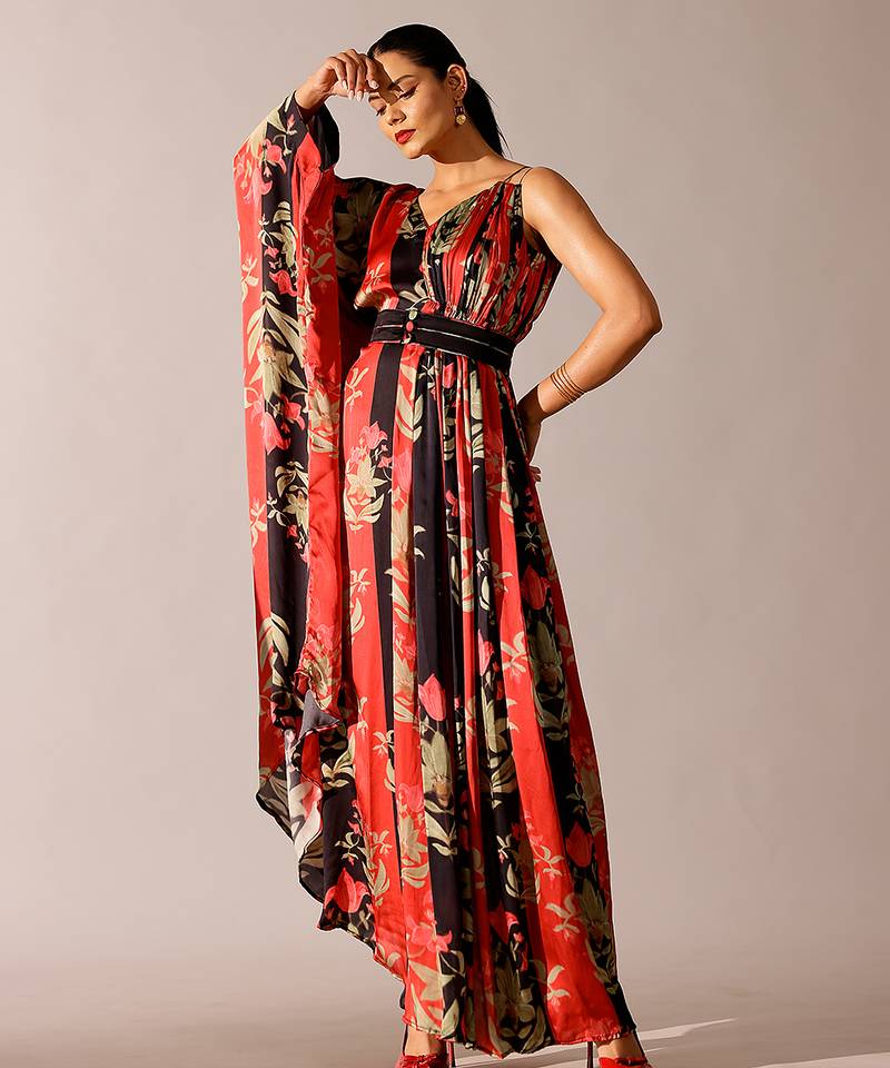 Multicolor printed georgette gown