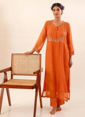 Rust orange beaded bageecha suit set 5