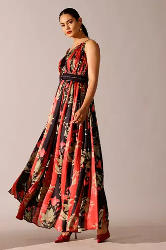 Multicolor printed georgette gown