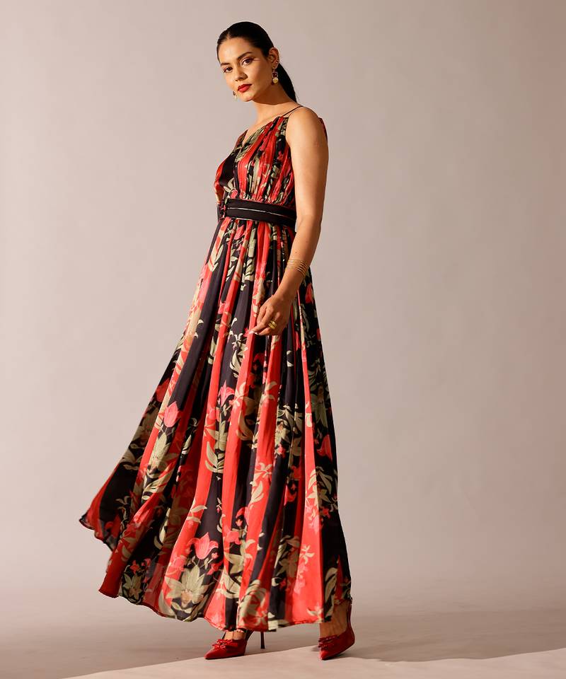 Multicolor printed georgette gown