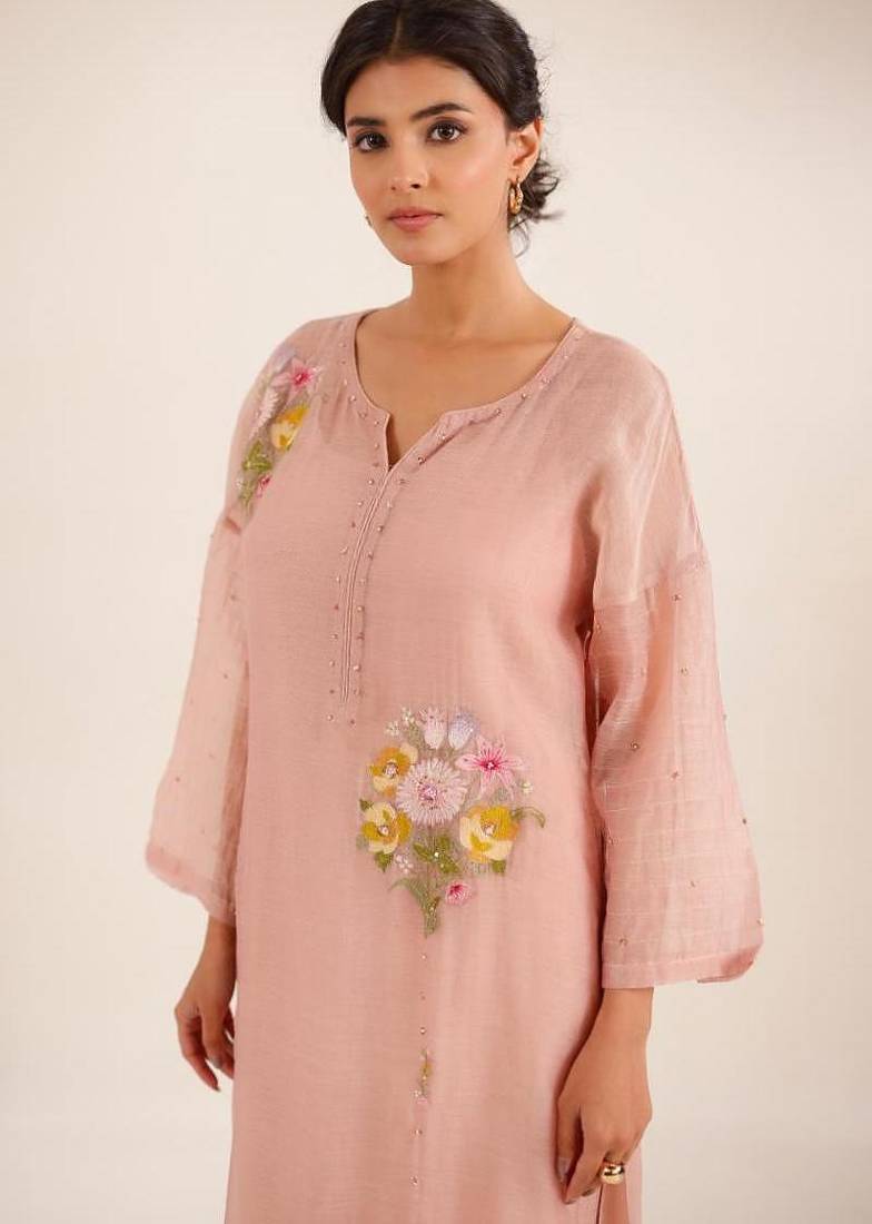 Twin bouquet peach suit set