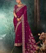 Burgandy  fancy hand work border with heavy designer blouse  wedding wear saree