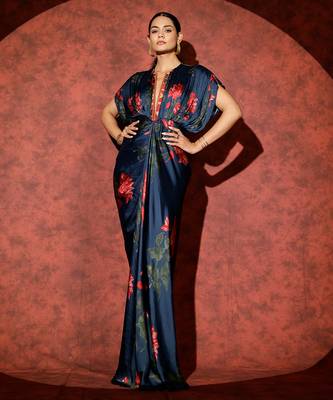 Blue printed georgette gown 1