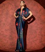 Blue printed georgette gown