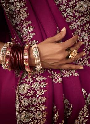 Burgandy  fancy hand work border with heavy designer blouse  wedding wear saree 2