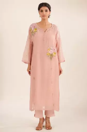 Twin bouquet peach suit set