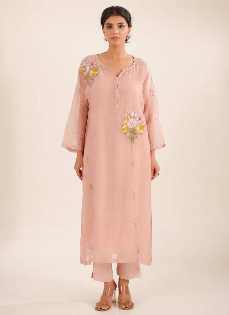 Twin bouquet peach suit set