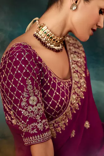 Burgandy  fancy hand work border with heavy designer blouse  wedding wear saree