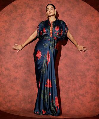 Blue printed georgette gown 3