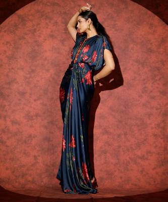 Blue printed georgette gown 4