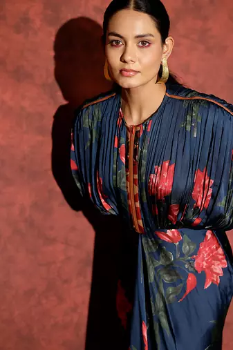 Blue printed georgette gown