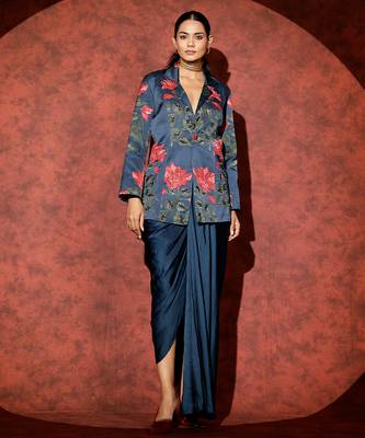 Blue printed georgette co ord set 1