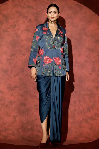 Blue printed georgette co ord set