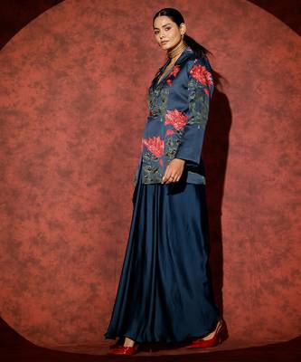 Blue printed georgette co ord set 2