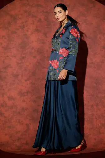 Blue printed georgette co ord set