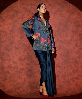 Blue printed georgette co ord set 3