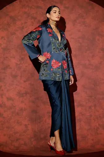 Blue printed georgette co ord set