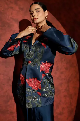 Blue printed georgette co ord set