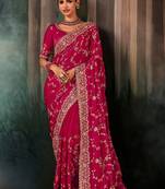 Raspberry fancy hand work border with heavy designer blouse  wedding wear saree