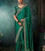 Peacock green fancy hand work border with heavy designer blouse  wedding wear saree