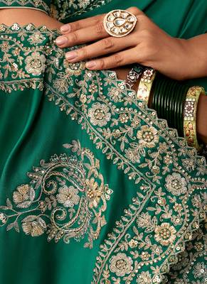 Peacock green fancy hand work border with heavy designer blouse  wedding wear saree 4