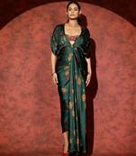 Green printed georgette gown