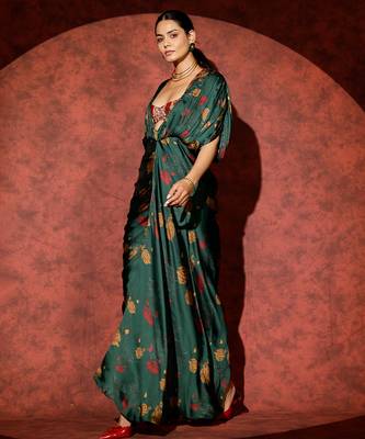 Green printed georgette gown 3