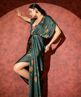 Green printed georgette gown 5