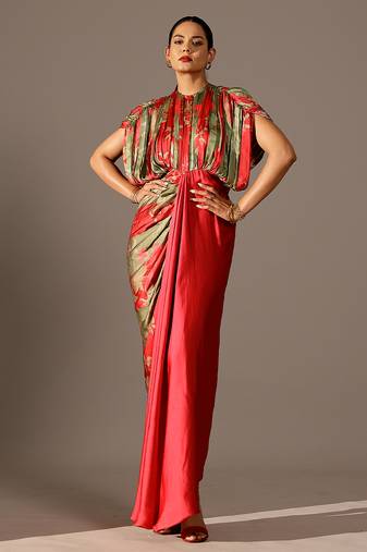 Multicolor printed georgette gown